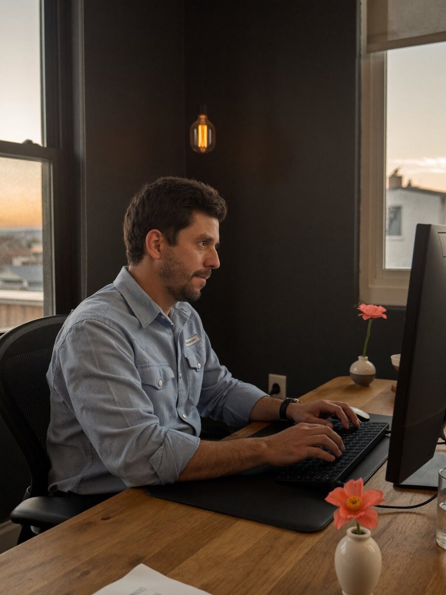 Diego working at his desk